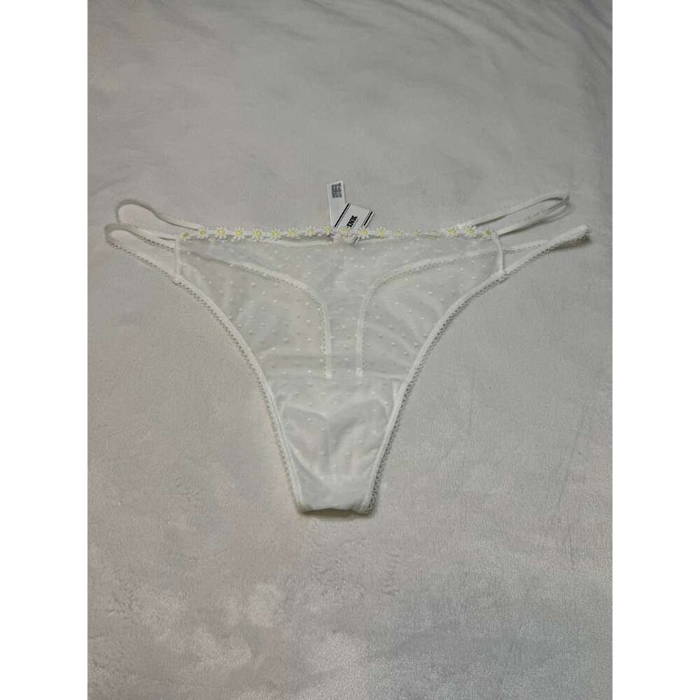 Victoria’s Secret PINK White Daisy Embroidered Mesh Thong Size 2XL